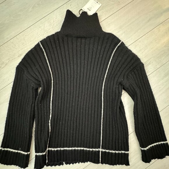 YAS high neck knitted jumper midi dress in black with contrast stitch - Picture 3 of 6